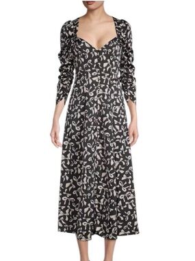 For Love & Lemons Women's Angelica Bow-Print Midi-Dress Medium